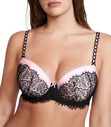 Victoria's Secret Dream Angels Lightly Lined Lace Demi Bra, Adjustable Straps, Bras for Women, Black Ribbon (32DDD)