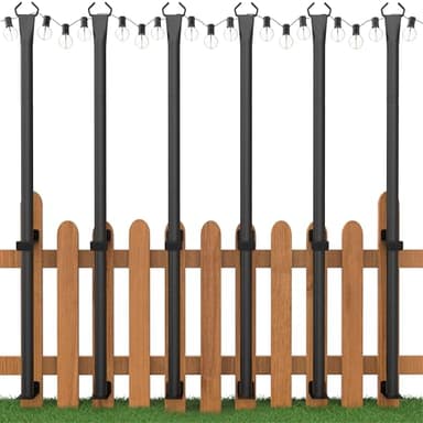 Ikabby 6 Pack String Light Poles, 5 Ft Light Poles for Outside, Thickened Metal Poles for Outdoor String Lights, Light Pole for Patio Deck Garden Backyard Wedding Party Decor
