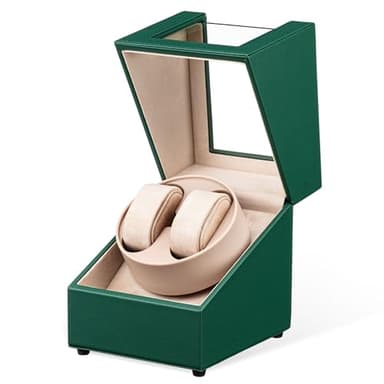 Mcbazel Watch Winder for Automatic Watches, Double Automatic Watch Winder Box, Automatic Watch Display Storage Rotation Wristwatch Box with 2 Slots (Green PU Leather)