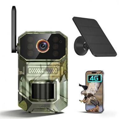 4G LTE Cellular Trail Camera with Solar Panel, SIM Card Included, No WiFi Needed, 1080P Full HD Video, PIR/AI Motion Detection, Waterproof, 2-Way Talk, Night Vision, Works with Verizon/AT&T/T-Mobile