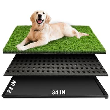 Dog Grass Pad with Tray, 34''X23'' Large Artificial Turf Grass Potty, Reusable Puppy Pee Pads for Dogs, Portable Dog Litter Box for Indoor/Outdoor Potty Training Toilet