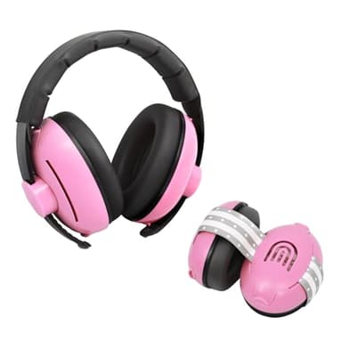 PLANTURECO 2-in-1 Adjustable Baby & Toddler Noise Cancelling Headphones - Ear Muffs for Kids 1-3 for Airplane Travel, Infant Ear Protection (0-48 Months) (Pink)