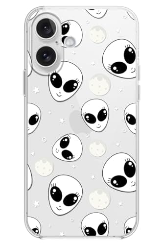 Blingy's for iPhone 17 Case, Fun Alien Pattern Cute Cartoon Space Style Science Fiction Design Transparent Soft TPU Protective Clear Case 6.3 inch (Cute Alien)