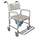 Winado Bedside Commode Chair, 4 in 1 Toilet Rolling Transport Chair with Arms & 4 Brakes, Shower Wheelchair for Adults, Senior, Elderly, Handicap, Disabled (White+ U Shape Cushion)