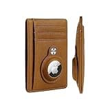 Leather AirTag Wallet Genuine Leather Air Slim Minimalist Wallet for Men and Women for Apple AirTag (Brown)