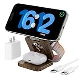 KU XIU X55 Nature Series Fast Magnetic Wireless Charger, Foldable 3 in 1 Charging Station for Apple, Mag-Safe Travel Charger Stand for iPhone 16 15 14 13 12 Series, for Apple Watch & AirPods-PeachWood