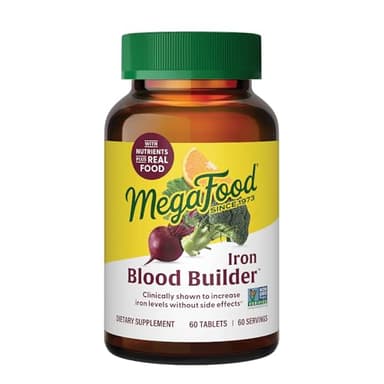 MegaFood Blood Builder - Iron Supplement Clinically Shown to Increase Iron Levels Without Side Effects - Iron Supplement for Women with Vitamin C, Vitamin B12 and Folic Acid - Vegan - 60 Tabs