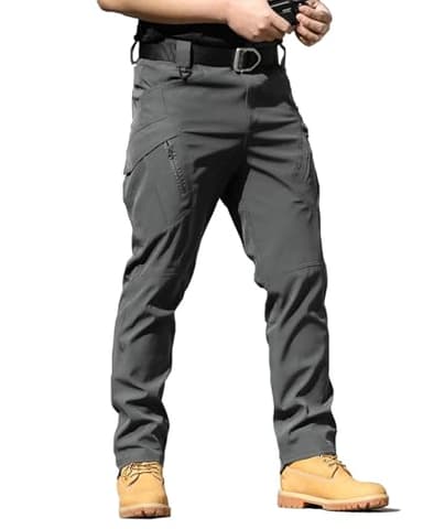 LYRXXX Men's Tactical Cargo Pants Stretch Ripstop Fabric Lightweight Waterproof Multi Pockets Work Hiking Outdoor Casual Pants,Dark Gray (No Belt)