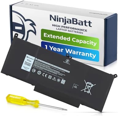 NinjaBatt Battery F3YGT for Dell Latitude 7480 7490 7280 7290 7380 7390 7000 12 13 14 Series DM3WC P29S002 P73G002 DM6WC 2X39G KG7VF 451-BBYE 453-BBCF - High Performance [7.6V/60Wh]