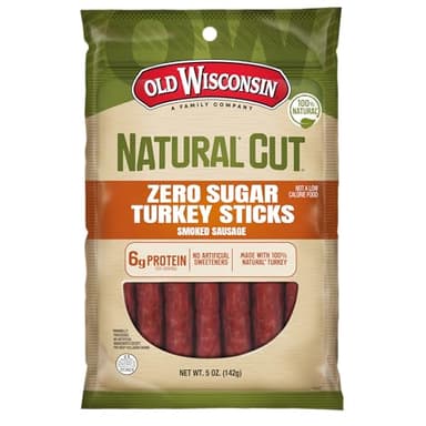 Old Wisconsin Natural Cut Turkey Sausage Snack Sticks, Zero Sugar, Naturally Smoked, Ready to Eat, High Protein, Low Carb, Keto, Gluten Free, No Artificial Preservatives or Nitrates, 5 Ounce