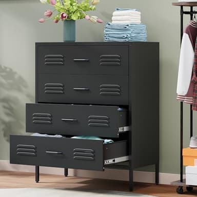 LCAOPC Black Metal 4 Drawer Dresser for Bedroom, Chest of Drawers for Closet, Bedroom Dressers with Drawers, Metal Dressers & Chests of Drawers for Office, Bedroom, Living Room and Entryway