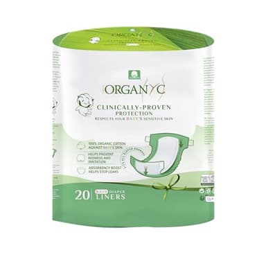 Organyc 100% Certified Organic Cotton Baby Diaper Liner for Sensitive Skin, Fits All Brands and Sizes Diapers Except New Born, 20 Count