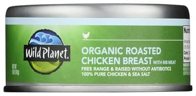 Wild Planet Organic Roasted Chicken Breast With Rib Meat, Skinless and Boneless, Sea Salt, Free Range, Non-GMO, Gluten Free, Keto and Paleo, 5 Ounce Single Unit/Can