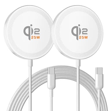 25W Magnetic Wireless Charger: Qi2.2 Qi2 Fast Charging Pad for iPhone 17 16 15 14 13 12 Pro Max, Samsung Galaxy S26 S25, Google Pixel 10, AirPods-Slim Portable for Desk Bedside Travel-White 2 Pack
