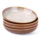 LERATIO Large Pasta Bowls,38oz Ceramic Pasta Bowls,9.0" Reactive Glaze Pasta Bowl Set of 4,Microwave & Dishwasher,Oven Safe,Wide Serving Bowls for Salad,Pasta,Fruit,Scratch Resistant-Khaki