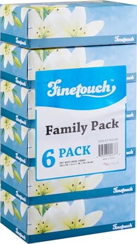 Finetouch 2-Ply Facial Tissues – 6 Boxes of 130 Soft Tissues (780 Total) – Strong & Gentle Tissue for Home, Office, or Travel Use