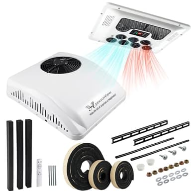 12V RV Air Conditioner 8530 BTU Non-Ducted, 45dB 2-in-1 RV Rooftop Air Conditioner for Heater and Cooling, Easy-to-install 12V RV DC Unit for RVs, Camper and Trucks, Etc. (12, Volts (DC))