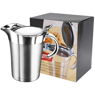 IAXSEE Gravy Boat 26oz Extra Large Double Insulated 304 Stainless Steel, Gravy Warmer, Double Wall Creamer Pitcher and Caramel Sauce for Coffee, Stainless Steel Pitcher