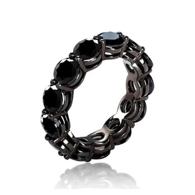 0.5ct(5mm)*13pc Black Zirconia Women's Wedding Band, 925 Sterling Silver Plated 18K White Gold Eternity Row Ring, Size 5-9 (5.5)