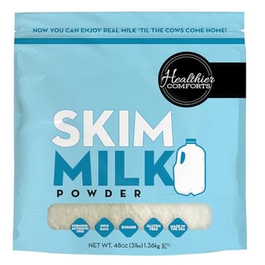 Healthier Comforts Skim Milk Powder | Fat Free, Shelf Stable | Kosher, Gluten Free, Non-GMO, Hormone and Antibiotic Free | Perfect for Shakes, Smoothies, Coffee Creamer, Baking | Made in USA (48oz)