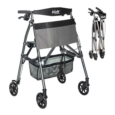 Stander Wonder Rollator Plus, Lightweight Folding Mobility Rolling-Walker, EZ Fold-N-Go-Rollator for Seniors and Adults, 6-inch Wheels, Locking Brakes and Padded Seat with Backrest, Black Walnut