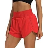 SAFWAK Women's High Waist Athletic Shorts Quick Dry Sporty Workout Running Shorts for Women with Zipper Pocket Red, L