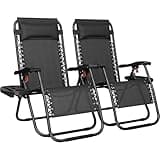 Yaheetech Zero Gravity Recliners Outdoor Adjustable Folding Reclining Lounge Chairs w/Pillows, Cup Holder Trays and Carry Strap for Patio Backyard Beach Black Set of 2