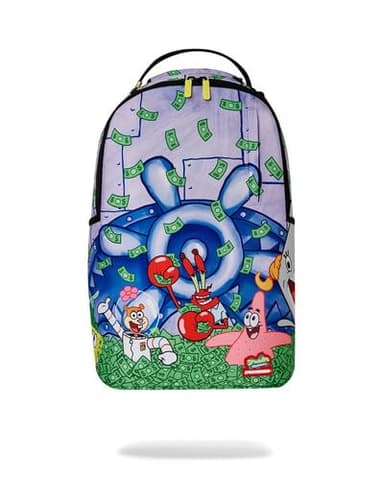 Sprayground Deluxe Backpack, 18x6x11.5 Inches, Money Bath Design, 900D Polyester, Gold Hardware, Multiple Compartments, Laptop Sleeve