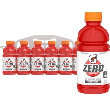 Gatorade Thirst Quencher Zero Sugar Sports Drink, Fruit Punch, 12oz Bottles, 12 Pack, Electrolytes for Rehydration