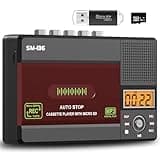 SEMIER Small Cassette Tape Player, USB C or SD Card Audio Cassette to Digital Converter Recorder, Record to Cassette/Computer/SD Card via Mic, LCD Display, Loud Speaker, Headphone Jack,16GB SD Card