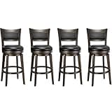 PrimeZone Swivel Bar Stools Set of 4, 26 Inch Counter Height Barstools, Black Faux Leather Bar Stool with High Backrest & Solid Wood Legs & Wrap-around Footrest, Counter Stools for Kitchen Island, Pub