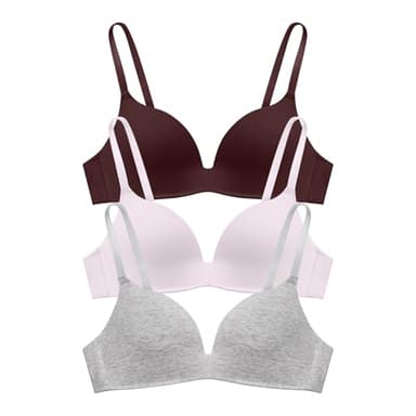 Eleplus 3 Pieces Lightly Lined Wireless Bras for Women Comfy Plunge T Shirt Bra Pack Mixcolor3,30B