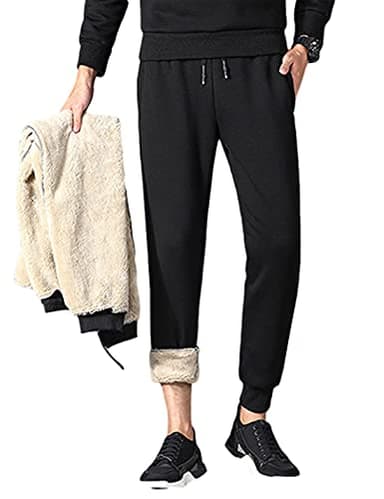 Lentta Men's Casual Winter Warm Sherpa Lined Athletic Jogger Fleece Sweatpants Pants（Black01-L）