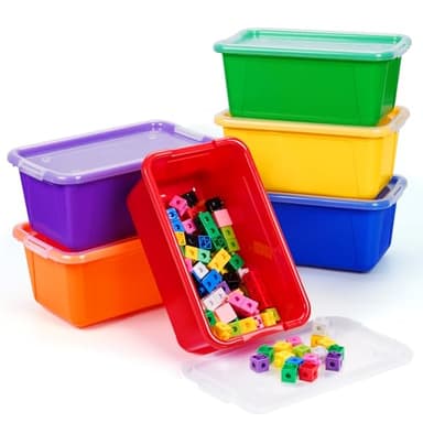 GAMENOTE 6 Quart Storage Bins with Lids, Plastic Latching Box for Classroom & Kids Toy Storage,Stackable Shoe Box Size Containers for STEM Morning Tubs, Crafts & Building Blocks (6, Colorful)