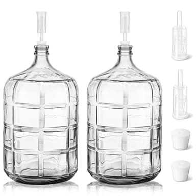 Suzile 2 Pieces 5 Gallon Glass Carboy 5 Gallon Glass Water Jug with Drilled Silicone Stoppers and Airlock Fermenting Carboy Clear Beer Wine Fermenter for Beer Wine Making Equipment