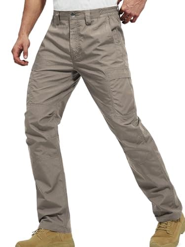 FREE SOLDIER Men's Water Resistant Pants Relaxed Fit Tactical Combat Army Cargo Work Pants with Multi Pocket (Classic Khaki 34W x 30L)
