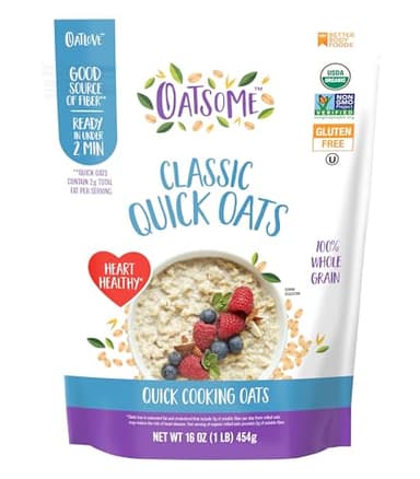 Oatsome Organic Quick Oats, 1lb Bag – Gluten-Free, Whole Grain Oats for Oatmeal, Baking, & Granola