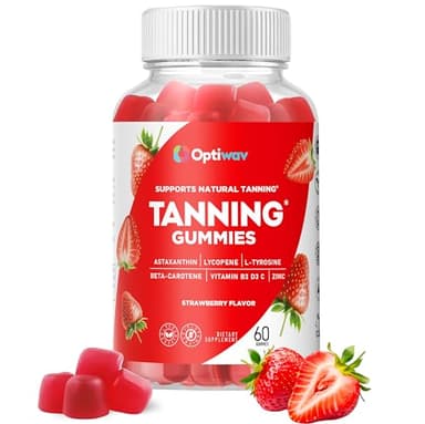 Optiwav Tanning Gummies for Women - Self Tan Supplement That Work Fast Without Sun - Daily Chews with Beta Carotene Astaxanthin Lycopene Vitamins for Skin Health Glow Up Sunless Tan - Vegan Sugar Free