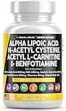 Alpha Lipoic Acid 600mg N-Acetyl Cysteine 600mg Acetyl L-Carnitine 500mg Benfotiamine 300mg - Nerve Support Supplement for Women and Men with Vitamin B1, B6 & B12 - Made in USA 90 Caps
