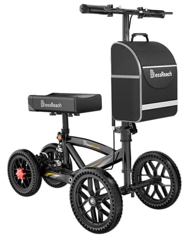 BlessReach 350 Lbs Capacity Foldable All Terrain Knee Scooter Walker - Economical Foot Injury Crutch Alternative - Black