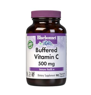 Bluebonnet Buffered Vitamin C 500 mg Vegetable Capsules, 90 Count, White (743715005686)