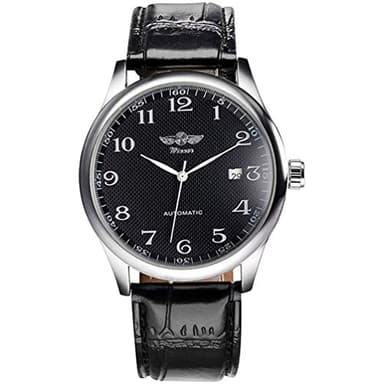 MASTOPMen's Automatic Mechanical Watch Business Casual Leather Wristwatches Waterproof Sport Chronograph (Black)