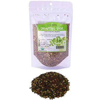 Handy Pantry Organic Salad Sprouting & Microgreens Mix – 8 Oz – Non-GMO, High-Germination Blend of Alfalfa, Broccoli, Lentil, Mung Bean & Radish Seed – Fresh, Crisp Sprouts & Nutritious Micro Green