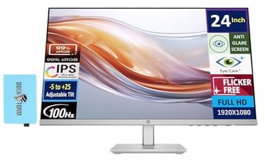 HP 24" 100 Hz IPS FHD (1920x1080) 99% sRGB Display Monitor Adjustable Tilt, Height Adjust, Flicker Free, Anti-Glare, Low-Blue Light Filter, Eye Ease, Black/Silver w/DKZ Hub USB Port Expander