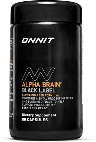 ONNIT Alpha Brain Black Label Capsules, IGEN Non-GMO Tested Citicoline Brain Supplement for Concentration and Memory, Lion’s Mane, Lutemax Lutein, L Theanine and Mucuna Pruriens, 80 Count