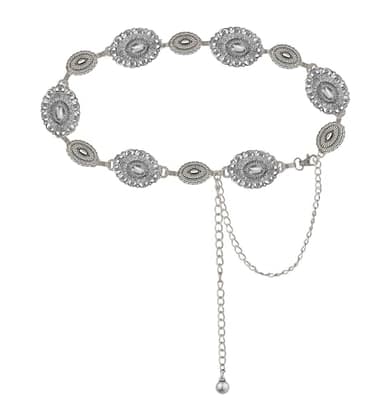 Western-Concho-Belt-Women Cowgirl-Metal-Belts Boho Silver Vintage Turquoise Chain Belt for Dress Jeans