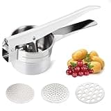 Stainless Steel Potato Ricer Masher with 3 Removable and Interchangeable Discs, Food Ricer, Fruit and Vegetables Press, Manual Masher Kitchen Tool
