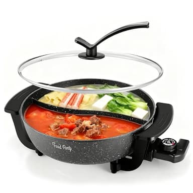 Food Party Electric Hot Pot 6L with Divider Hotpot Pot Electric Shabu Shabu Pot 110V 1200W PFOA FREE Non-Stick Chinese Hot Pot 5-Level Temperature Control