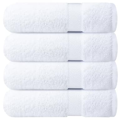 Infinitee Xclusives Luxury 100% Ring-Spun Cotton White Bath Towels Set of 4 (27x54 inches) – Soft, Absorbent & Quick-Drying Towels for Bathroom, Gym, Spa & Hotel Use (Brilliant White, Bath Towels)