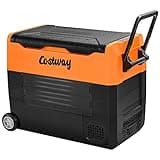 COSTWAY Car Refrigerator with Wheels, 58-Quart Dual-zone Electric Cooler with 12V/24V DC, 100-240V AC, -4°F to 50°F, Portable 12 Volt Refrigerator RV Fridge Freezer for Home Camping Vehicles, Orange